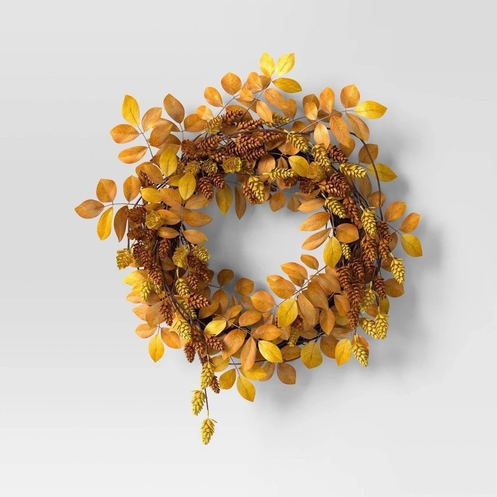 Threshold Hops Mix Artificial Fall Wreath Autumn Harvest Home Decor New